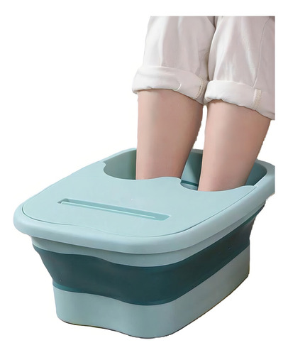 Bacia Para Pé Dobrável Com Tampa Portátil De Silicone - Azul