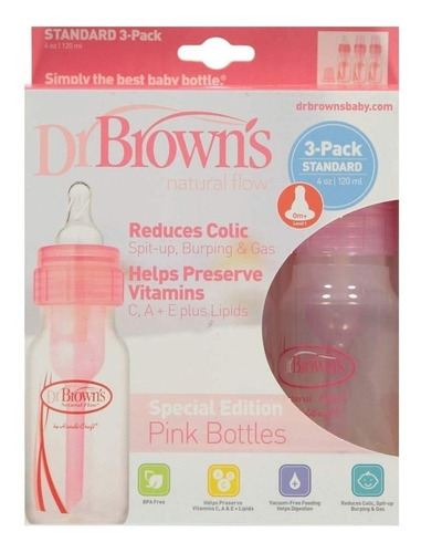 Botella Dr. Brown's, 3 unidades, 120 ml, color: rosa suave