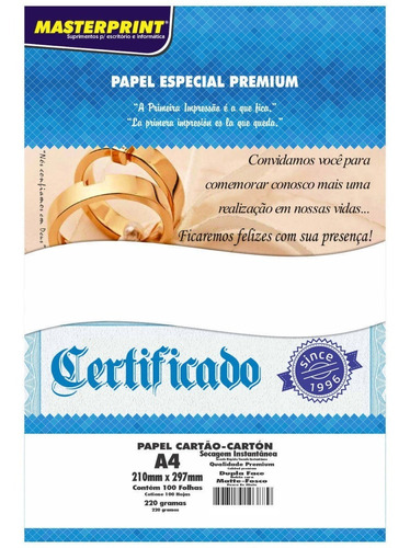 Papel Fotográfico Matte Dupla Face A4 220g Masterprint 100 F