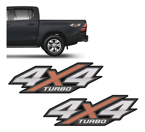 Par De Adesivo 4x4 Turbo Nova Hilux 2016 2017 2018 Emblema