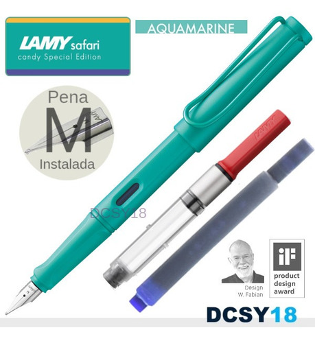 Imagem 1 de 3 de Caneta Tinteiro Lamy Safari Candy Aquamarine M + Conversor