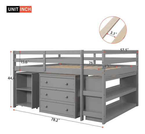 Base De Cama Baja De Madera Maciza De Tamaño Matrimonial Con Gris Puro. Nombre Del Diseño