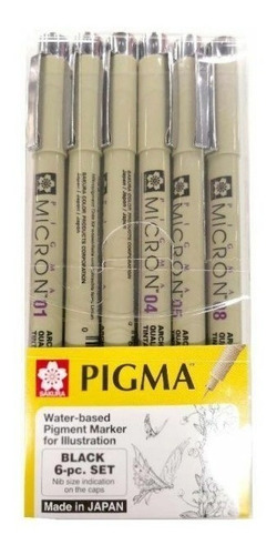 Set 6 Pigma Manga Dibujo Tinta Negra Estilografo Sakura