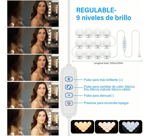 Focos Led Regulables Para Espejo De Tocador, 12 Bombillas