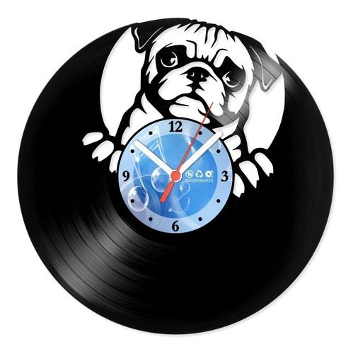 Relógio De Parede Disco Vinil Animais Pug Esperto - Van-193