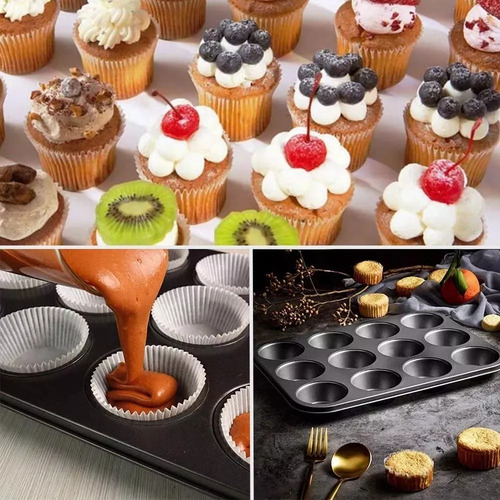 Molde Antiadherente Para Cupcake + 12 Capacillos De Silicona
