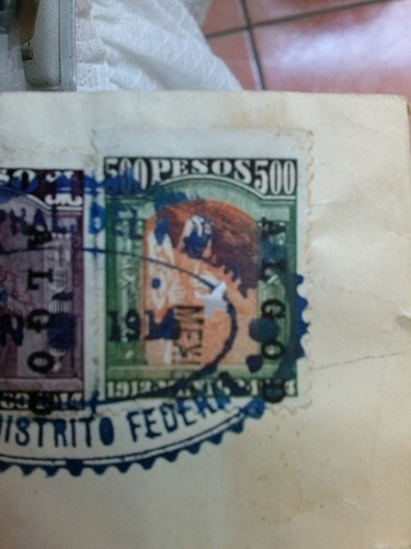Timbre Fiscal 1914 México De $500 Pesos, Rarísimo En Factura