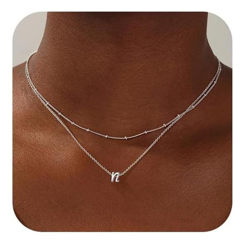 Yoosteel Collares Con Inicial En Capas Para Mujer, Chapado E