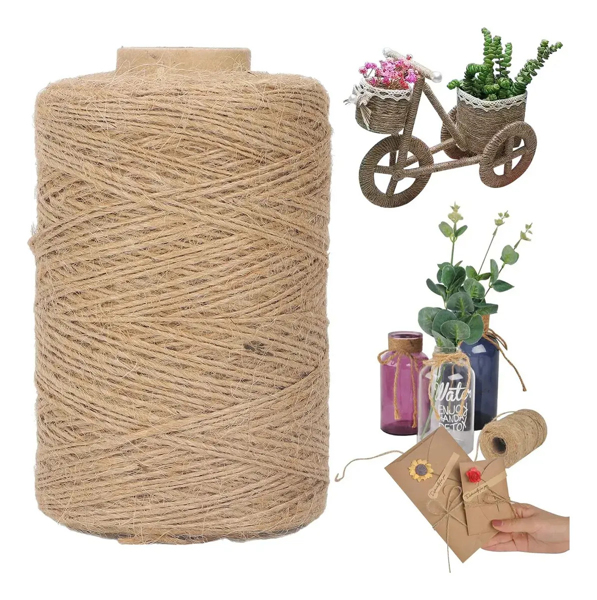Cordón de Yute Natural de 1mm y 400m para Manualidades, Marrón Claro