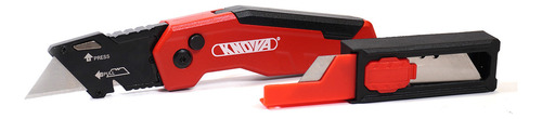 Navaja Plegable Profesional Retráctil De liberación Rápida Con mango Ergonómico Fabricado en Aluminio Color Rojo de 15 Cm con porta Navajas Modelo KN 7974 Knova