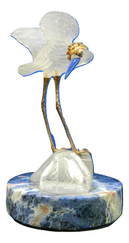 Antigua Figura Garza Cristal Esmerilado Base Lapislázuli