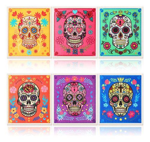 6 Paños De Cocina Con Diseño De Calavera De Azúcar Y Calaver