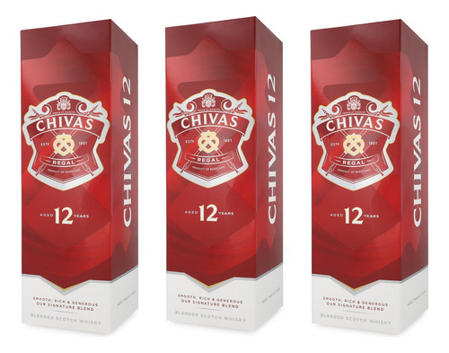 Paquete Whisky Chivas Regal 12 Años Blended Scotch 1 L X3