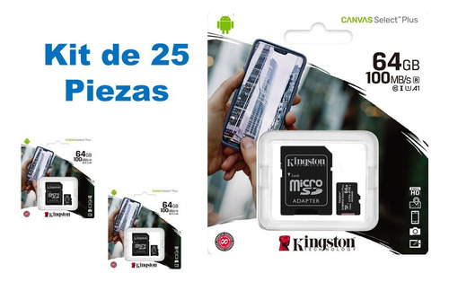 Kit De 25pz -memoria Microsd Kingston Canvas Select 64gb