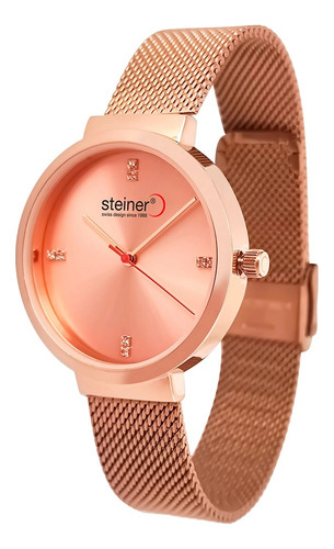 Reloj Análogo Para Dama 36 Mm Steiner Acero Inox 3atm Correa Oro/Rosa Bisel Oro rosa Fondo Oro rosa