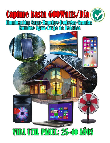 Imagen 5 de 6 de Kit Solar Captura 650w/día Panel Para Tv Led Celular Bateria