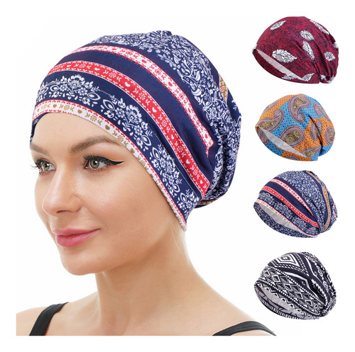 Gorro Para Dormir Tipo Bandana Con Forro De Satén Estampado