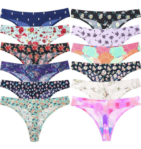 Pack De 10 Tangas Sin Costuras Con Estampado Floral