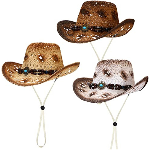 Sombrero De Vaquero Tejido De Paja, 3 Piezas, Sombreros De P