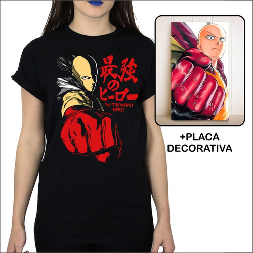 Camiseta Camisa Anime One Punch Man Saitama + Mini Placa