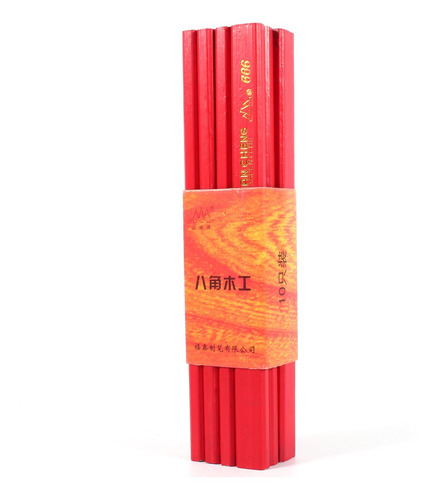 10 Unids/paquete De Lápiz De Carpintero Rojo Duro Octagonal