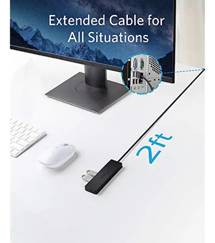 Anker - Hub De Datos Ultrafino Usb 3.0 De 4 Puertos Con Cabl