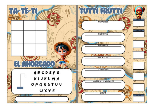 Kit Imprimible Souvenir Tuttifrutti Juego Borrable One Piece