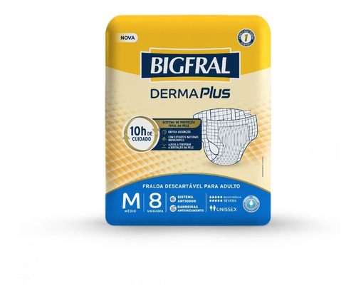 Imagem 1 de 5 de Fralda Bigfral Derma Plus Tamanho M - 8 Unidades