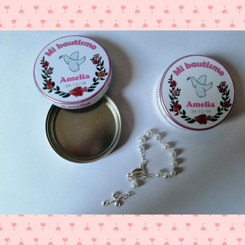 Latita Souvenir Con Minirosario Para Bautismo O Comunión