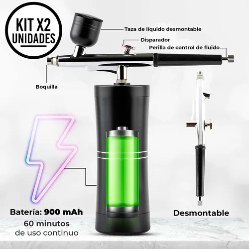 Set X2 Aerógrafo Inalámbrico Profesional Portátil Recargable