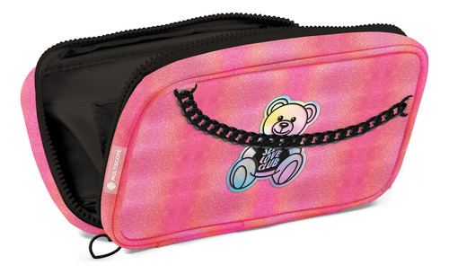 Cartuchera Organizador Wide Holografica Self Love Club Osito Color Rosa Glitter