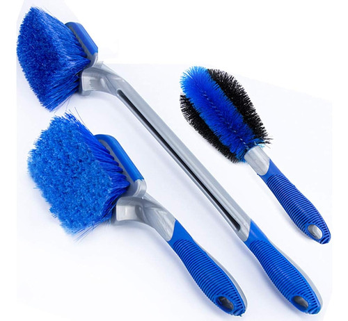 3pcs/set Cepillo Largo Azul Para Llantas Y Neumáticos Cepill