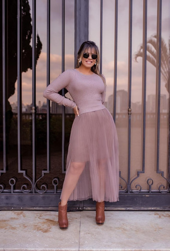 Vestido Com Saia Plinssada De Tule Feminia Miss Yes