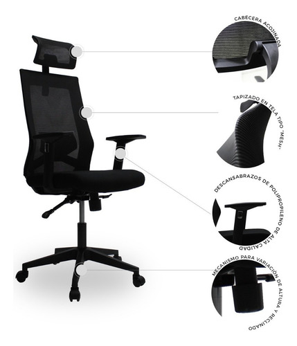 Silla Ejecutiva Mundo In Carrara 241a Malla Mesh Cabecera Color Negro