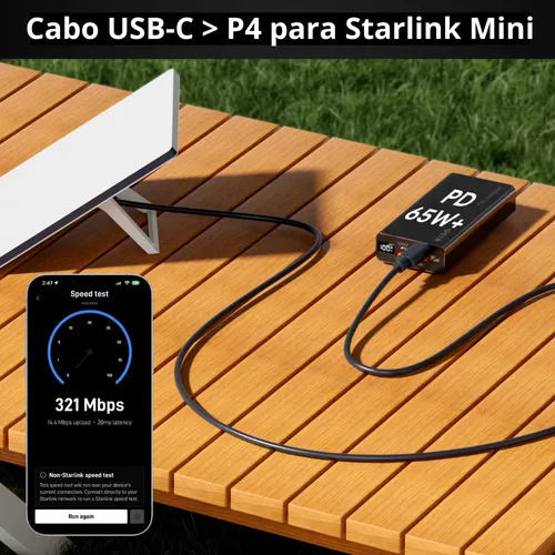 Kit Cabo Usb-c 100w 3m + Veicular 5m Para Starlink Mini E V4
