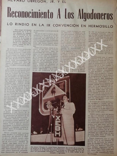 Cartel De Alvaro Obregon Jr. Y Algodoneros De Sonora 1956