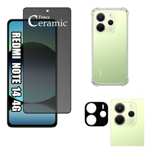 Kit P/ Note 14 4g Película Fosca Privativa + Capa + Câmera