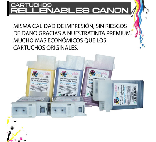 6 Cartucho Rellenable Compatible Canon Pfi102 Prograf Ipf750