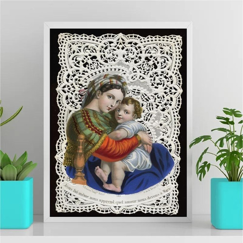 Quadro Arte Sacra Maria E Menino Jesus 24x18cm Branca