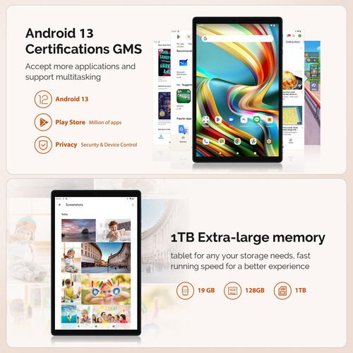 Tableta Android 13 2024 10.1 Pulgadas 128 Gb Rom 19 Gb Ram