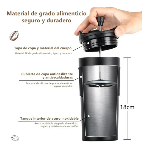 Prensa Francesa Portátil De Acero Inoxidable De 450 Ml Para