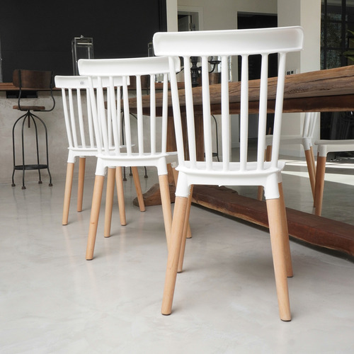 Sillas Modernas De Comedor Windsor X6 Gardenlife Estructura de la silla Blanco Asiento Blanco Diseño de la tela Liso