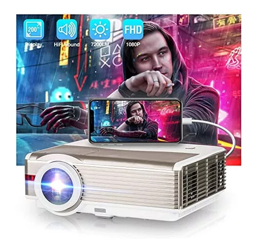 Proyector de cine al aire libre Full HD de 7200 lúmenes LED de 200  pulgadas, pantalla LCD de cine en casa, proyector de cine en casa 1080P  Video