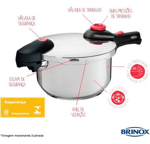 Imagem 3 de 3 de Panela De Pressão Inox 4,5 Litros Supra 22x19,5 Brinox