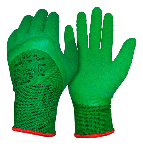 Luva Coleta Verde Látex Corrugado Ldi Safety Kit 12 Pares