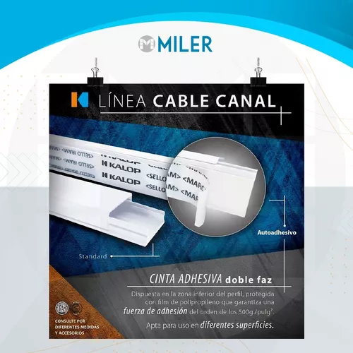 CANAL PARA CABLE 14x7MM EN TIRA DE 2 METROS CON ADHESIVO