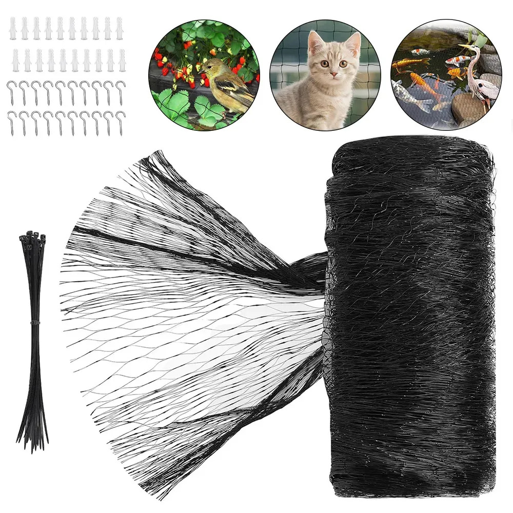 Red de Seguridad para Mascotas MOMITY de Nailon Transparente, 10 m x 3 m, con Bridas y Tornillos