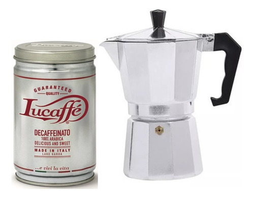 Café Lucaffe Descafinado 250 Gr + Cafetera Italiana 6 Tazas 