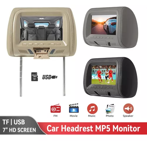  Pantalla universal de 7 pulgadas para reposacabezas de  automóvil, monitor de asiento trasero, reproductor multimedia, soporte para  reposacabezas de automóvil, pantalla LCD, reproductor de video con control  remoto, lector USB SD (