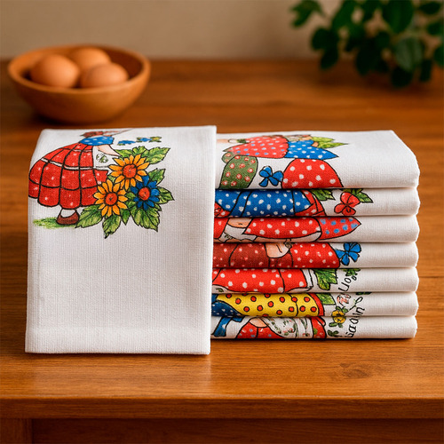 Kit 10 Panos De Prato Grande 65×40cm Estampado 100% Algodão Com Bainha + Brinde Super Absorvente Várias Estampas Envio Imediato Ideal Cozinha & Presente! Louvre Moda Casa